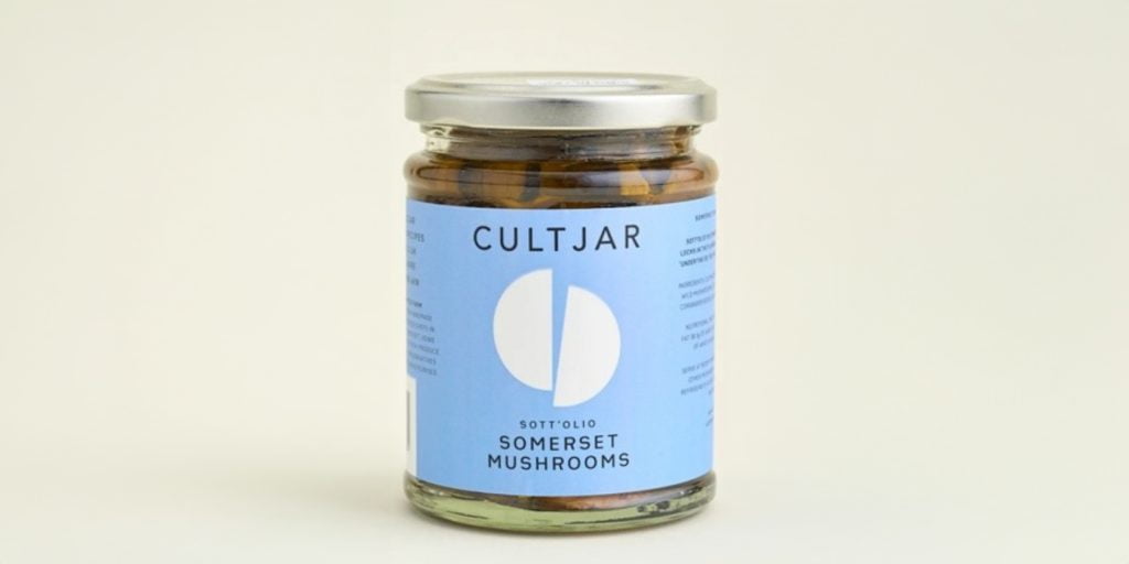 A jar of Somerset mushrooms.